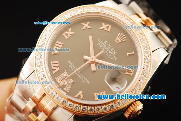 Rolex Datejust Automatic Movement ETA Coating Case with Diamond Bezel and Two Tone Strap - Click Image to Close
